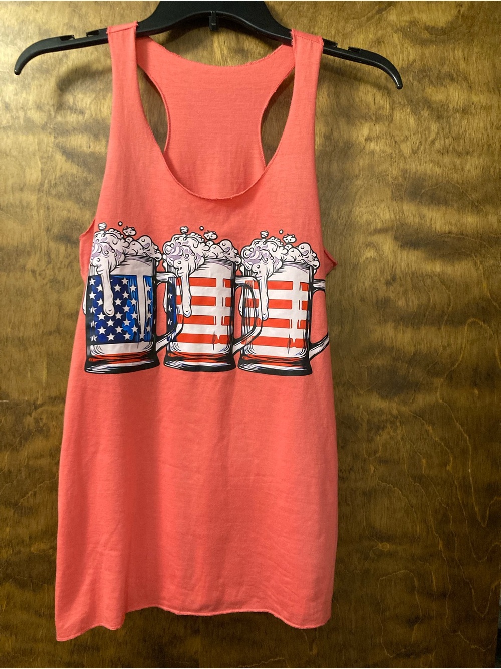 SHEIN Coral Tank Top with American Flag Beer Mug Graphic